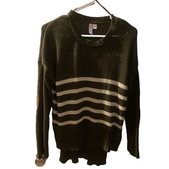 Alya Womens Hunter Green Knit Sweater with Cream Stripes, Leather Elbow … - Picture 1 of 10